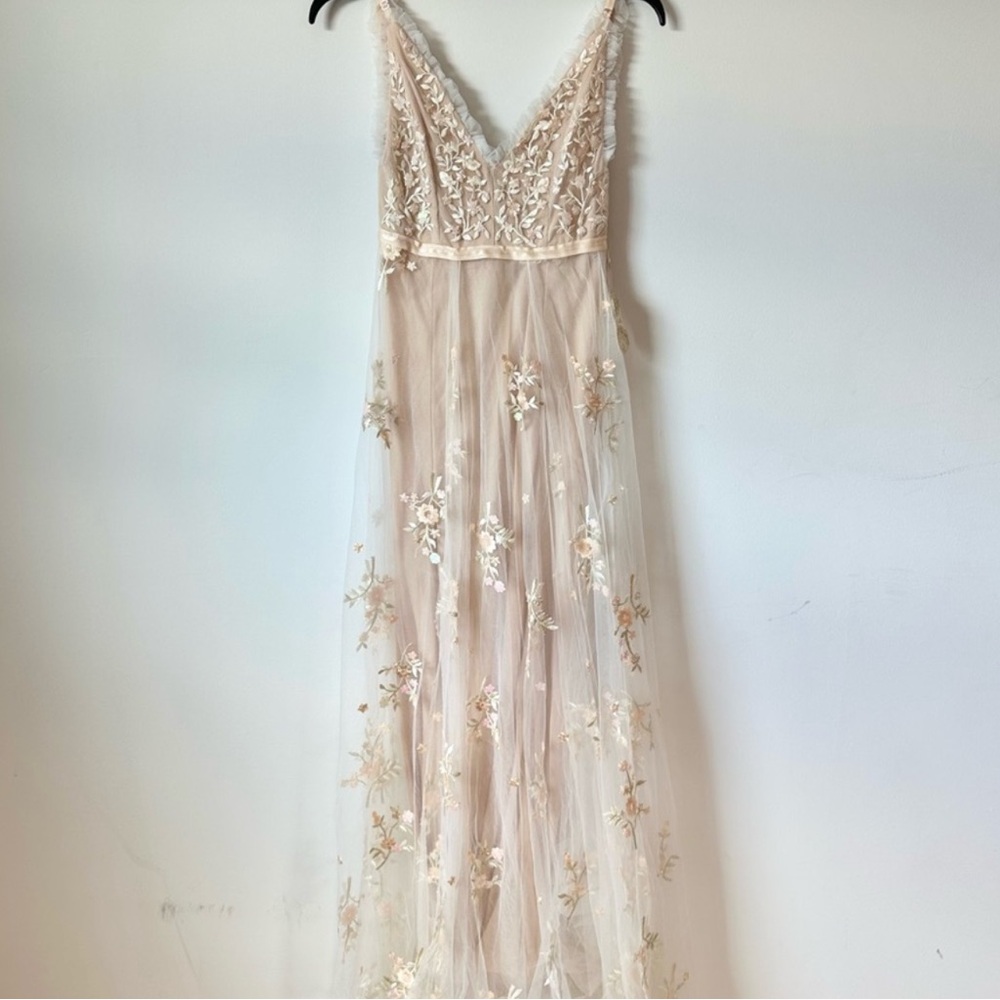 Altar'd State Alora Ivory Floral Embroidered V-Neck A-Line Dress - Picture 2 of 5